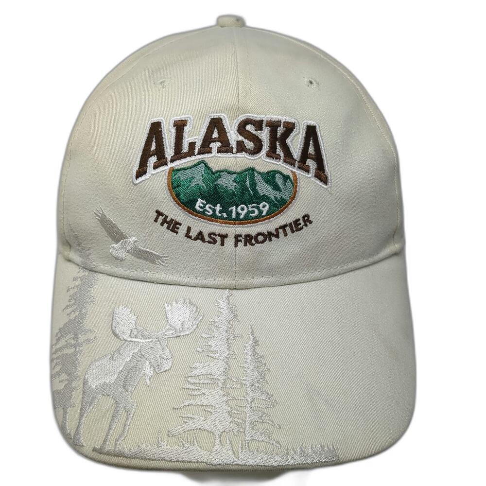 Arctic Circle Enterprises Alaska Baseball Cap Beige OSFM Moose Eagle Hat Pine
